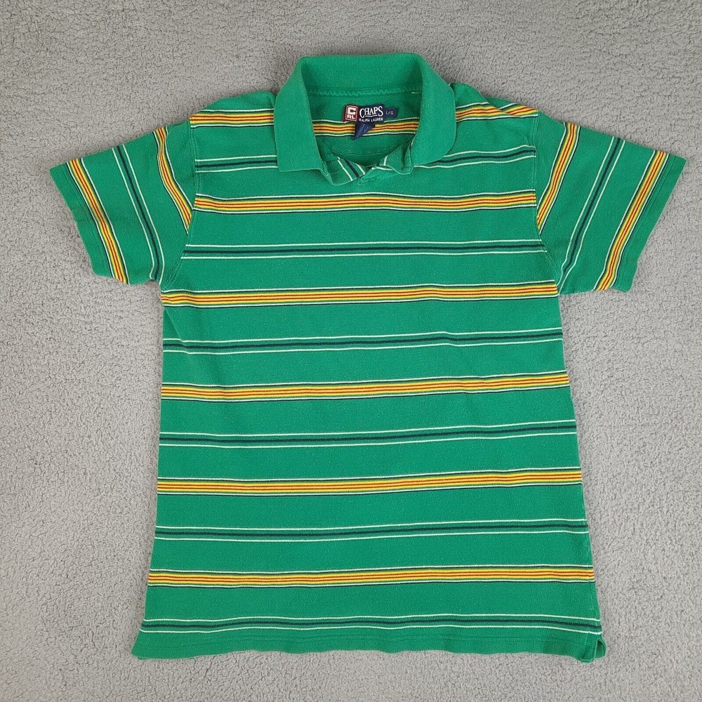 Chaps Ralph Lauren‎ Polo Shirt Mens Large Green Striped Short Sleeve